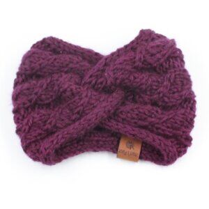 Handmade Hand Knit Cotton Candy Cable Knit Rib Knit Purple Ear Warmer for Kids